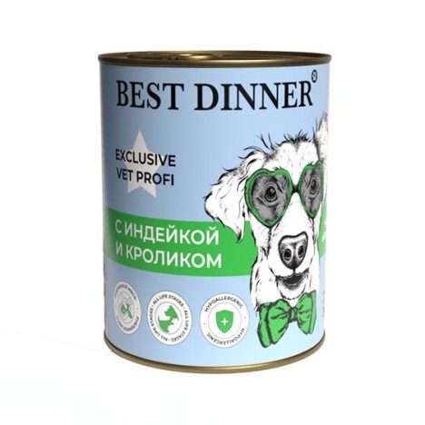 Консервы Best Dinner Exclusive Vet Profi Hypoallergenic с индейкой и кроликом для собак 340гр