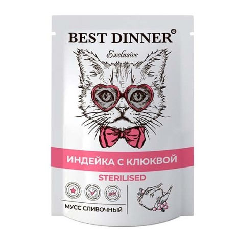 Влажный корм Best Dinner Exclusive Sterilised Мусс сливочный Индейка с клюквой для стерилизованных кошек, 85гр