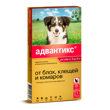 Капли Bayer Адвантикс от блох, клещей и комаров для собак 10-25кг