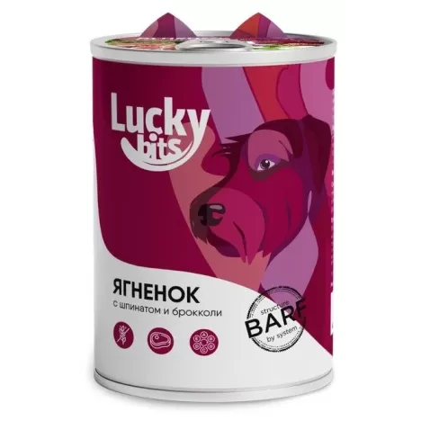 Консервы Lucky bits ягненок с брокколи и шпинатом для собак всех пород 400 г