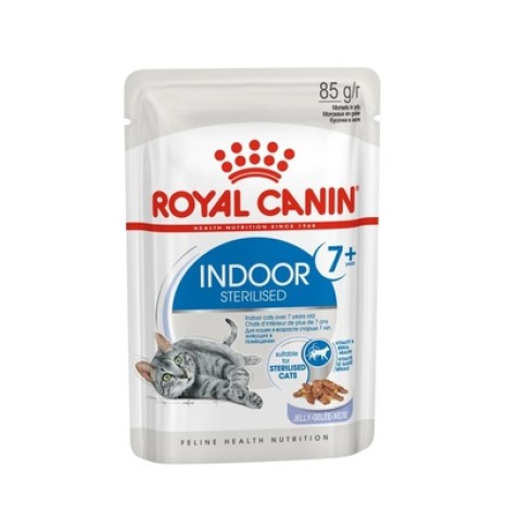 Влажный корм Royal Canin Indoor Sterilised 7+ для стерилизованных кошек живущих в помещении старше 7, кусочки в желе 85гр