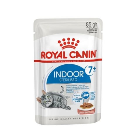 Влажный корм Royal Canin Indoor Sterilised 7+ для стерилизованных кошек живущих в помещении старше 7, кусочки в соусе 85гр