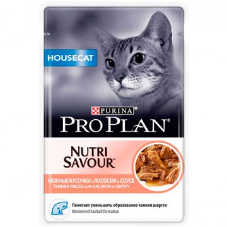 Влажный корм Pro Plan Nutri Savour Housecat лосось в соусе для кошек, 85гр