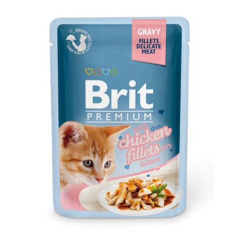 Влажный корм Brit Premium кусочки из куриного филе в соусе для котят 85гр
