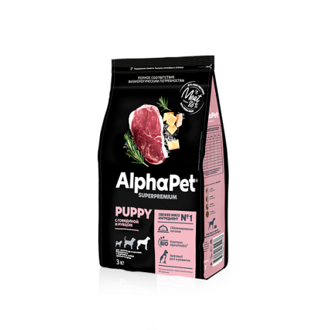 Сухой корм AlphaPet Superpremium Puppy c говядиной и рубцом для щенков, беременных и кормящих собак крупных пород