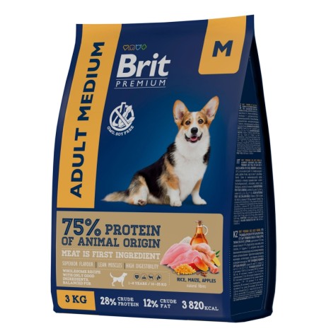 Сухой корм Brit Premium Adult Medium с курицей для взрослых собак средних пород 