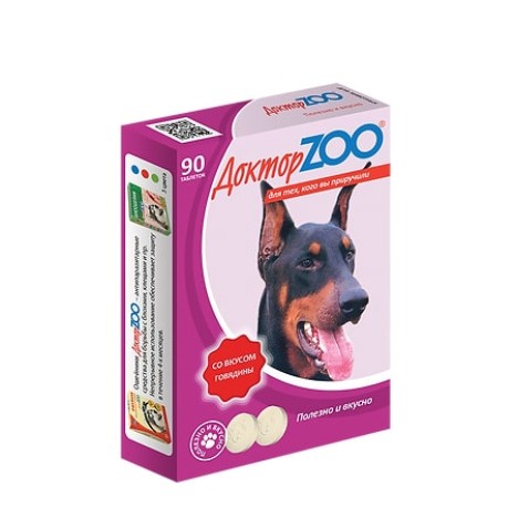 Мультивитаминное лакомство Доктор Zoo со вкусом говядины и биотином для собак 90таб.
