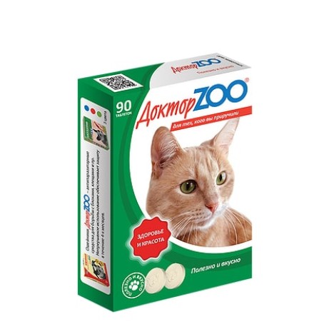 Мультивитаминное лакомство Доктор Zoo "Здоровье и красота" с L-карнитином и таурином для кошек 90таб.