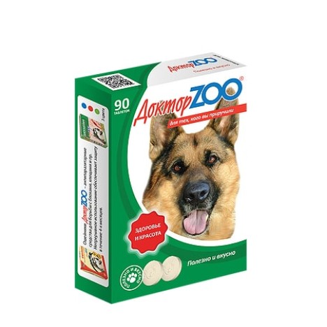 Мультивитаминное лакомство Доктор Zoo "Здоровье и красота" с L-карнитином для собак 90таб.