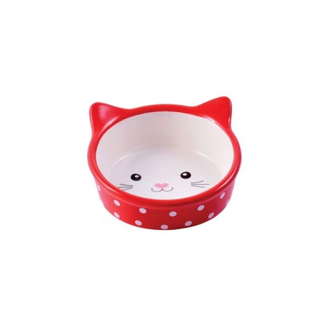 Миска Mr.Kranch "Мордочка кошки" керамическая красная в горошек для кошек 250 мл 