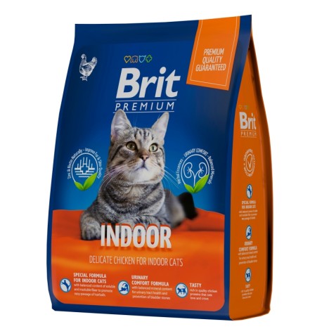 Сухой корм Brit Premium Сat Indoor с курицей для кошек домашнего содержания