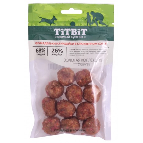 Лакомство TitBit "Золотая коллекция" Фрикадельки из индейки в клюквенном соусе для собак 70г