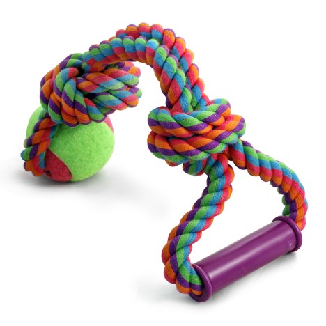 Игрушка Triol "Верёвка с ручкой, 2 узла и мяч" для собак, d65/490мм
