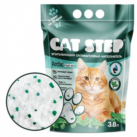 Силикагелевый наполнитель CAT STEP Arctic Fresh Mint с ароматом мяты для кошек 3.8л (1.8кг)