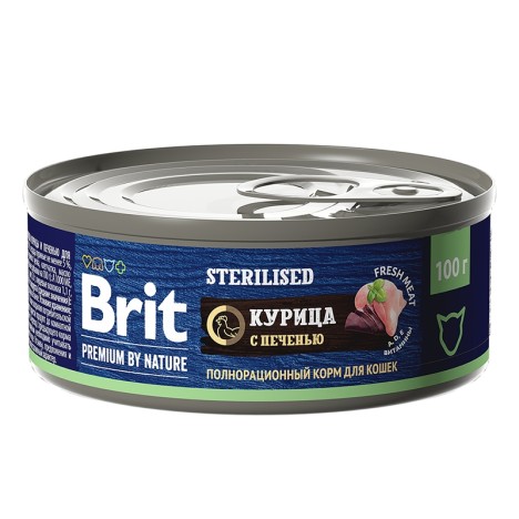 Консервы Brit Premium by Nature с мясом курицы и печенью для стерилизованных кошек 100гр