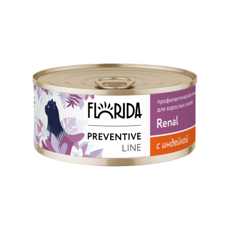 Консервы FLORIDA Renal «Поддержание здоровья почек» с индейкой для кошек 