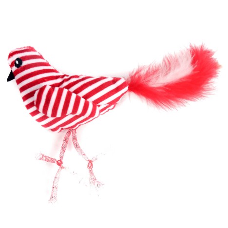 Игрушка Petpark Птичка с перьями красно-белая для кошек 25 см