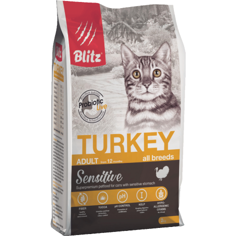 Сухой корм Blitz SENSITIVE Turkey Adult All Breeds с индейкой для взрослых кошек всех пород