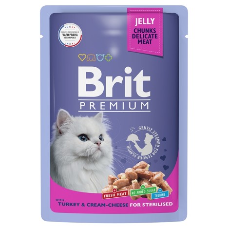 Влажный корм Brit Premium индейка и сыр в желе для стерилизованных кошек 85 г