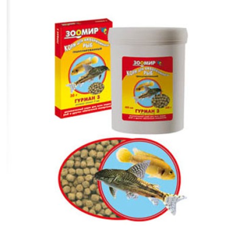 Корм Зоомир "Гурман-3" тонущие гранулы для рыб коробка 30гр (упаковка 10шт)