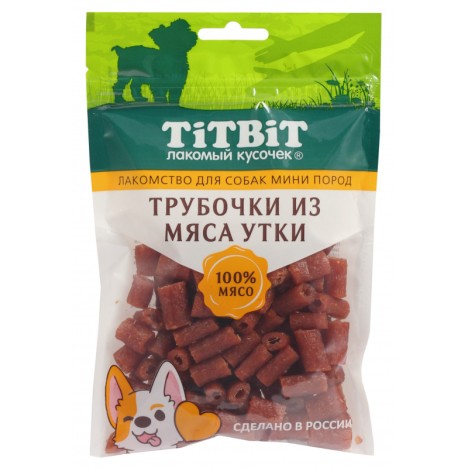 Лакомство TitBit Трубочки из мяса утки для собак мини пород 100 г