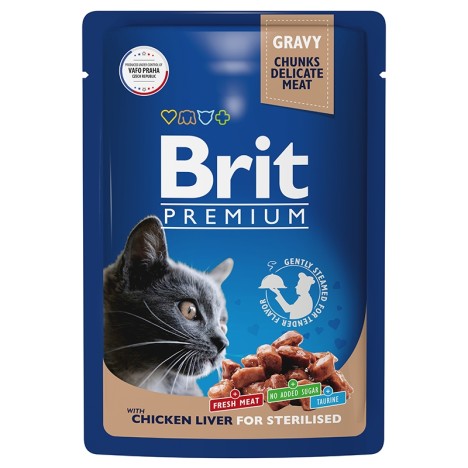 Влажный корм Brit Premium куринная печень в соусе для стерилизованных кошек 85 г