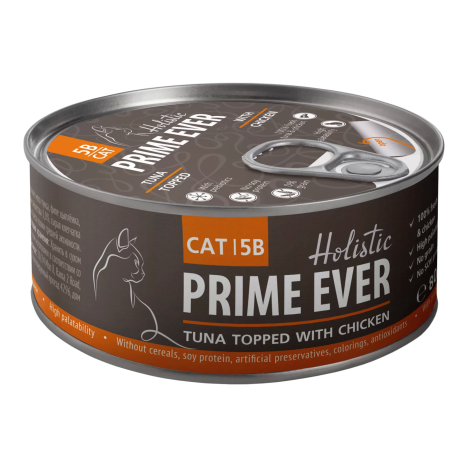 Консервы Prime Ever 5B Мясо тунца с мясом цыпленка в желе для кошек 80 г