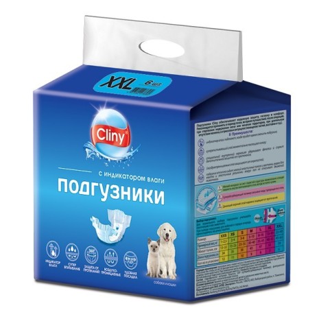Подгузники Cliny для собак и кошек размер XXL (25-40 кг), 6шт