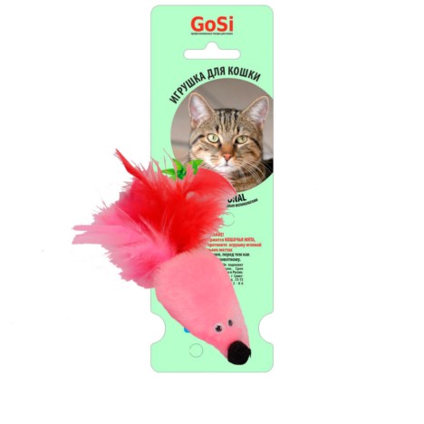 Игрушка GoSi Дразнилка "Мышь с мятой розовый мех с хвостом перо" АРТ.07169