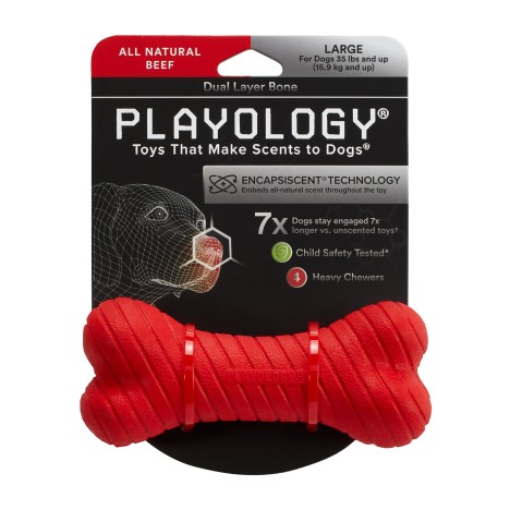 Игрушка Playology DUAL LAYER BONE двухслойная жевательная косточка с ароматом говядины, красная