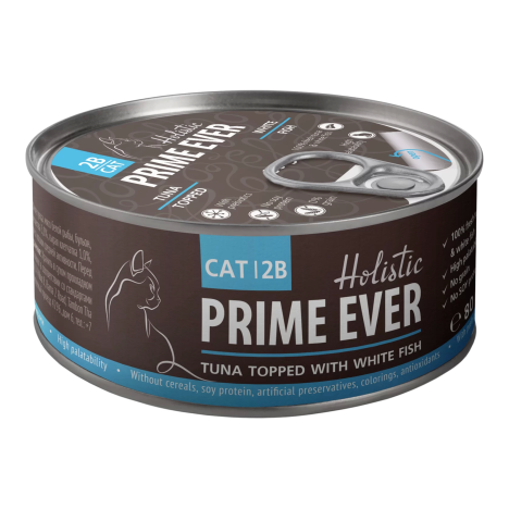Консервы Prime Ever 2B Мясо тунца с белой рыбой в желе для кошек 80 г