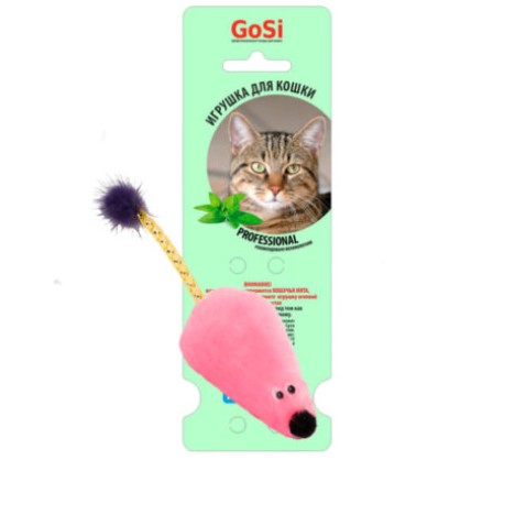 Игрушка GoSi Мышь с мятой розовый мех с хвостом трубочка АРТ.07167
