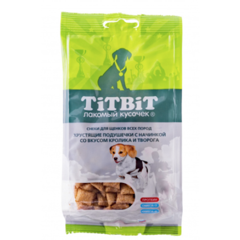 Лакомство TitBit Хрустящие подушечки с начинкой со вкусом кролика и творога для щенков 95 г