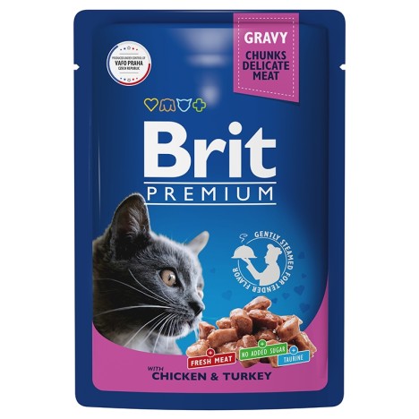 Влажный корм Brit Premium цыпленок и индейка в соусе для кошек 85 г