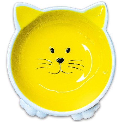 Миска Mr.Kranch "Мордочка кошки" на ножках керамическая для кошек, желтая 100 мл 