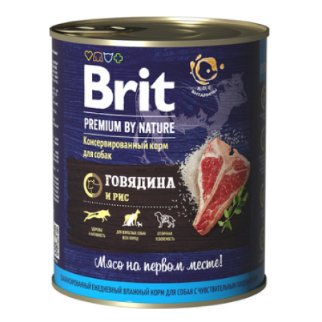 Консервы Brit Premium с говядиной и рисом для взрослых собак всех пород 850 гр