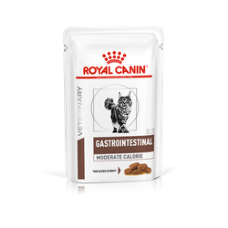 Влажный корм Royal Canin Gastrointestinal Moderate Calorie для кошек при расстройствах пищеварения, кусочки в соусе 85гр