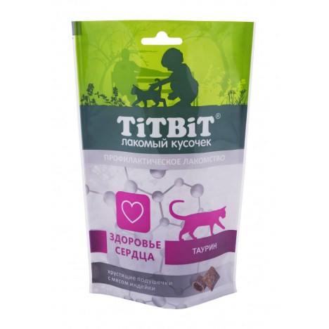 Лакомство TitBit Хрустящие подушечки с мясом индейки для здоровья сердца для кошек 60 г