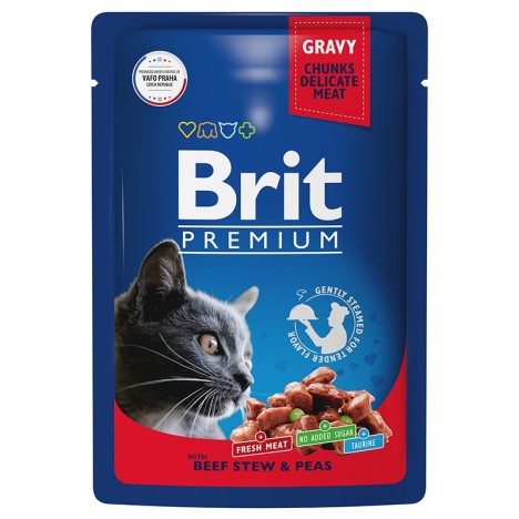 Влажный корм Brit Premium говядина и горошек в соусе для кошек 85гр