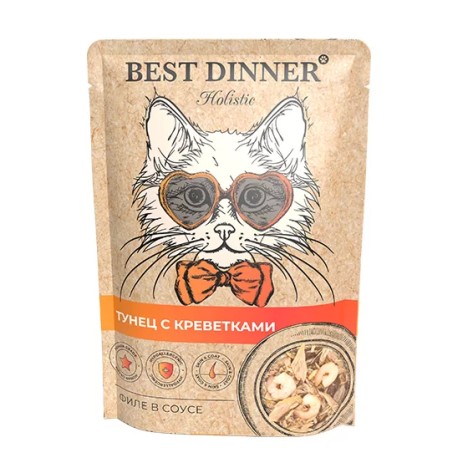 Влажный корм Best Dinner Holistic Тунец с креветками в соусе для кошек 70гр