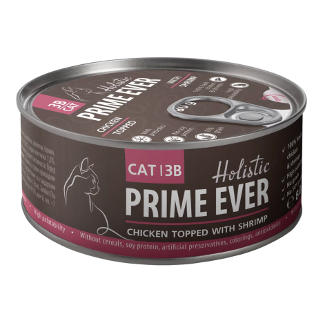 Консервы Prime Ever 3B Мясо цыпленка с креветками в желе для кошек 80 г