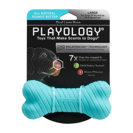 Игрушка Playology DUAL LAYER BONE двухслойная жевательная косточка с ароматом арахиса, голубая