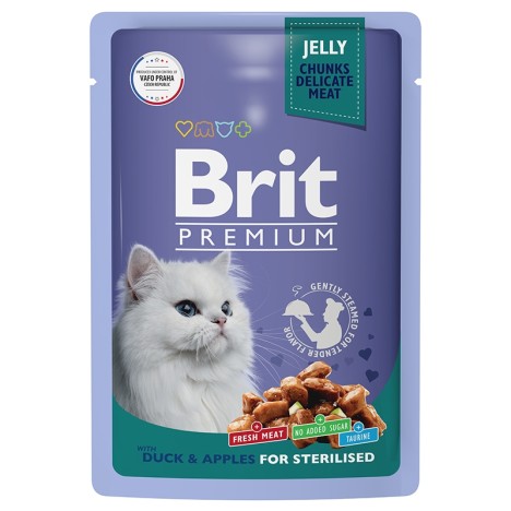 Влажный корм Brit Premium утка и яблоко в желе для стерилизованных кошек 85 г