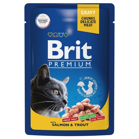 Влажный корм Brit Premium лосось и форель в соусе для кошек 85гр