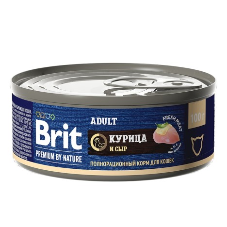 Консервы Brit Premium by Nature с мясом курицы и сыром для кошек 100гр