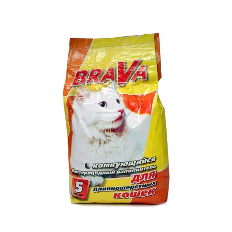 Минеральный комкующийся наполнитель Brava для длиношерстных кошек 5л