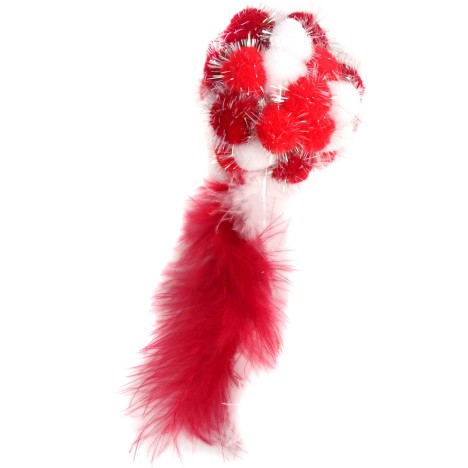 Игрушка Petpark Мяч Пон-Пон с перьями красный для кошек 24 см