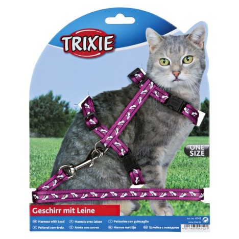 Комплект Trixie Шлейка + поводок с рисунком для кошек 35-45см*10мм*1,2м 4142