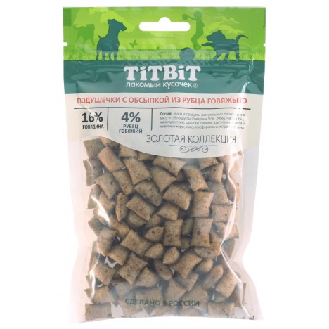 Лакомство TitBit "Золотая Коллекция" Подушечки с обсыпкой из рубца говяжьего для собак 80 г