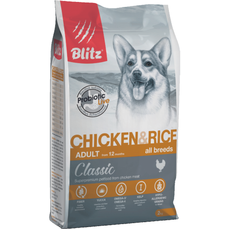 Сухой корм Blitz CLASSIC Chicken & Rice Adult Dog All Breeds с курицей и рисом для взрослых собак собак всех пород 